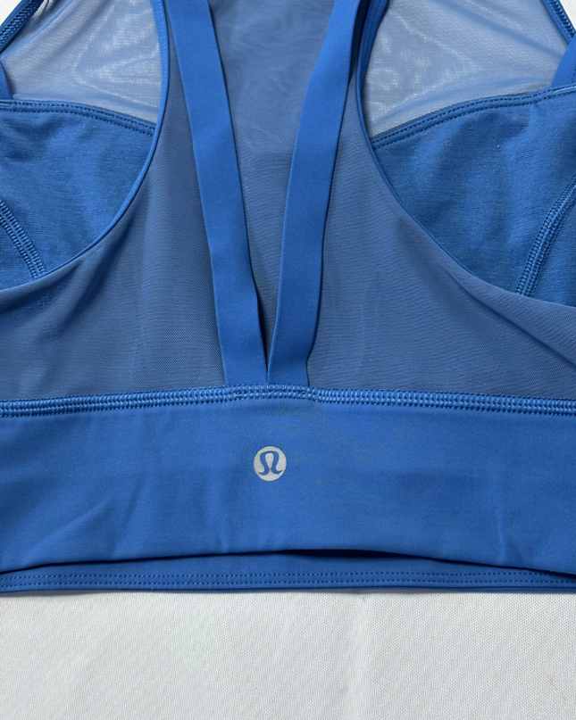 Lululemon Blue Mesh-Panel High-Neck Sports Bra