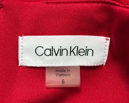 Calvin Klein Red Sleeveless Draped Neckline Sheath Dress