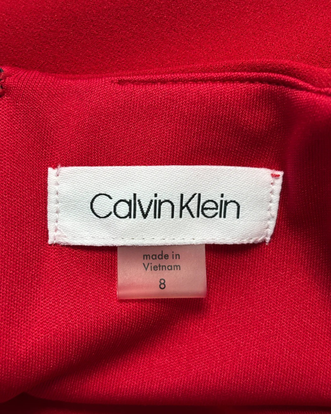 Calvin Klein Red Sleeveless Draped Neckline Sheath Dress