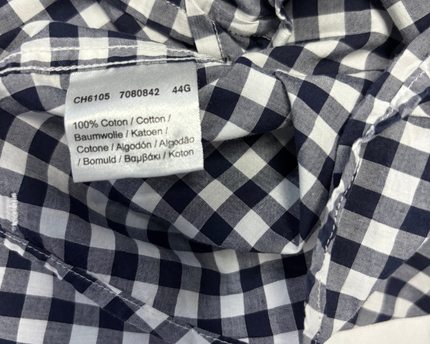 Lacoste Navy Blue and White Gingham Short Sleeve Button-Down Shirt
