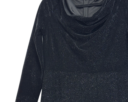 Dorothy Perkins Black Shimmer Velvet Draped Neck Midi Dress
