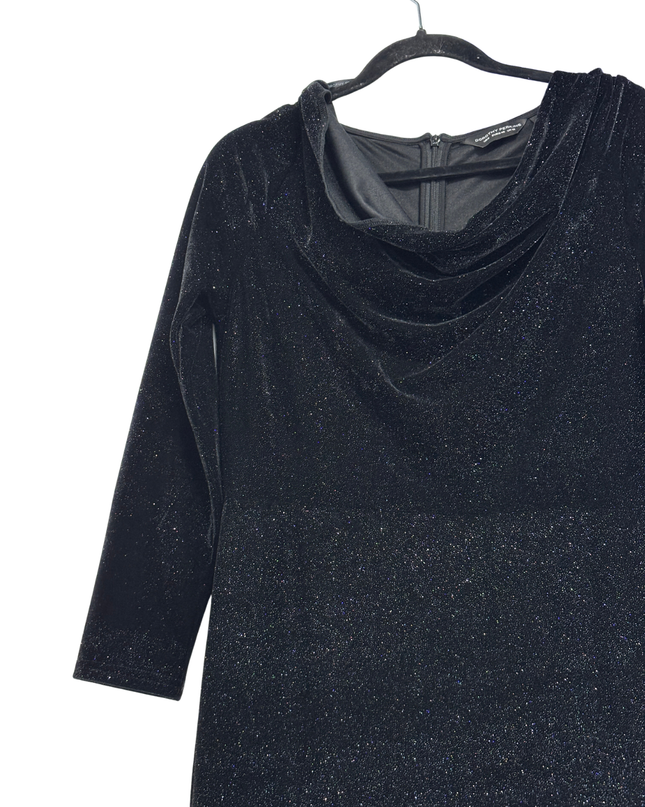 Dorothy Perkins Black Shimmer Velvet Draped Neck Midi Dress