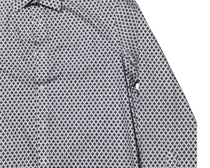 Michael Kors Blue and White Geometric Print Button-Down Shirt