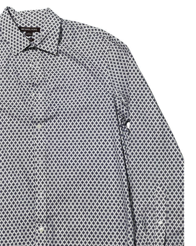 Michael Kors Blue and White Geometric Print Button-Down Shirt