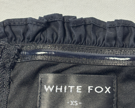 White Fox Black Off-The-Shoulder Bustier Ruffle Crop Top