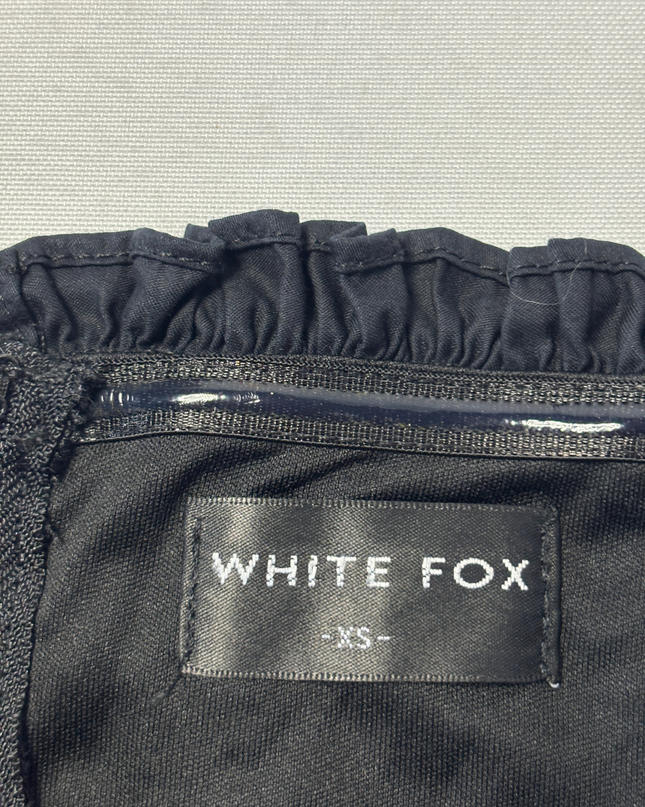 White Fox Black Off-The-Shoulder Bustier Ruffle Crop Top
