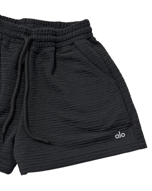 Alo Yoga Black Textured Drawstring Active Shorts