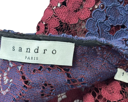 Sandro Multicolor Floral Lace Crop Top and Midi Skirt Set