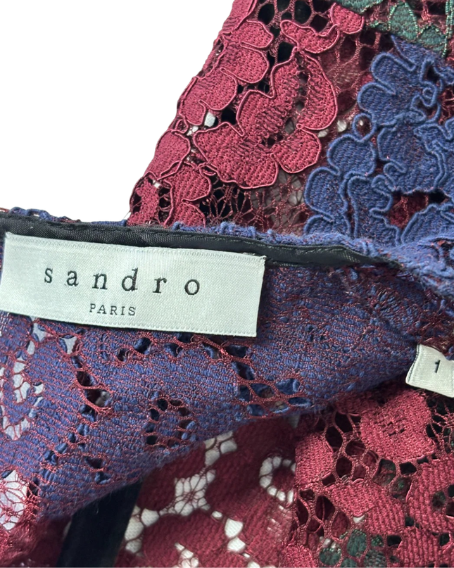 Sandro Multicolor Floral Lace Crop Top and Midi Skirt Set