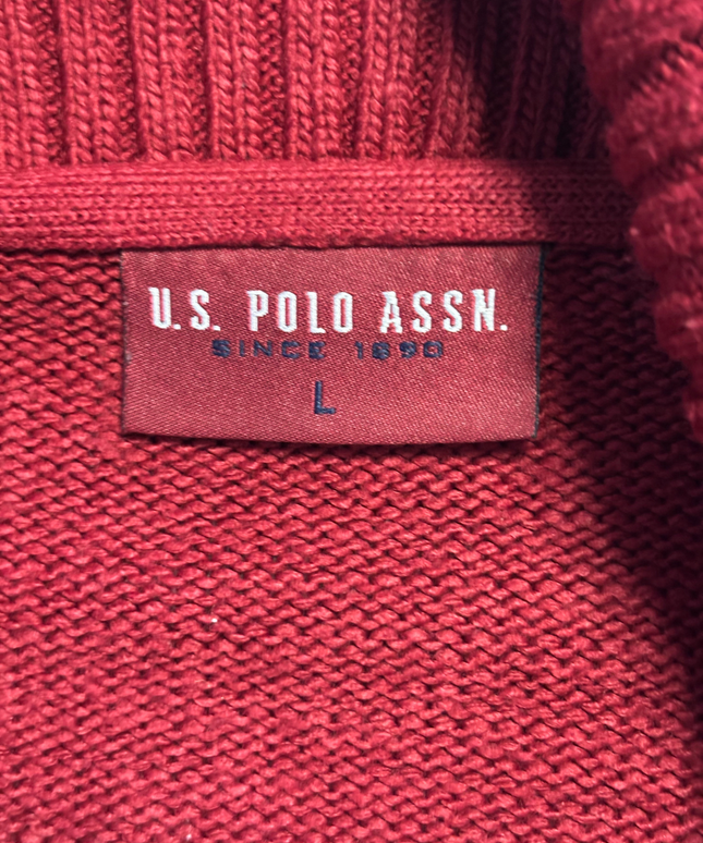 U.S. Polo Assn. Red Cable Knit Shawl Collar Sweater