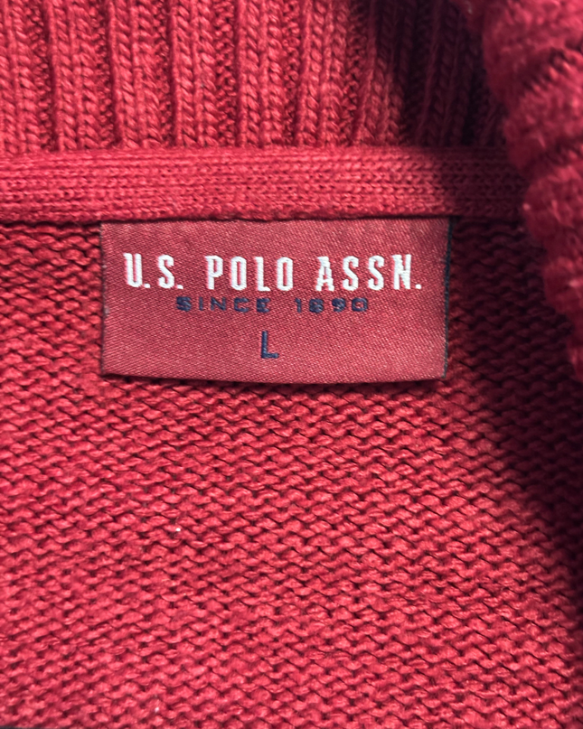 U.S. Polo Assn. Red Cable Knit Shawl Collar Sweater
