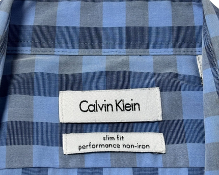 Calvin Klein Blue Slim Fit Performance Non-Iron Gingham Check Shirt