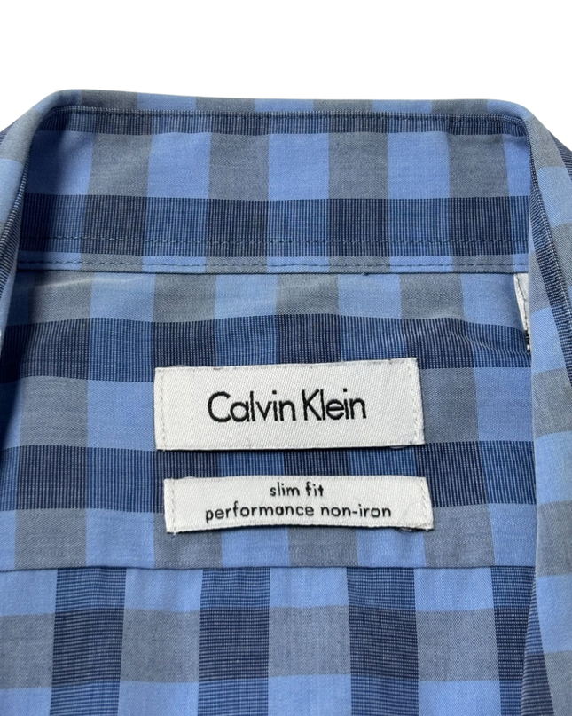 Calvin Klein Blue Slim Fit Performance Non-Iron Gingham Check Shirt