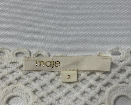 Maje White Crochet Floral and Bird Motif Long Sleeve Top
