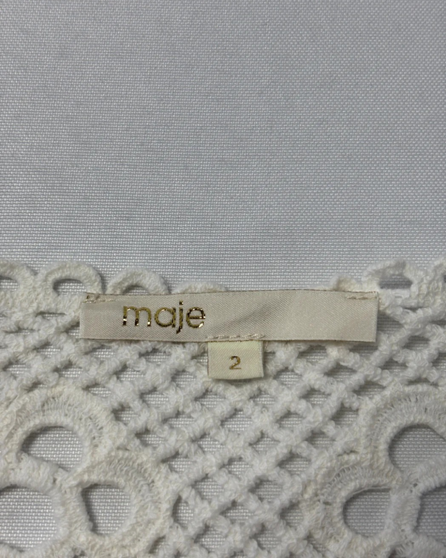Maje White Crochet Floral and Bird Motif Long Sleeve Top