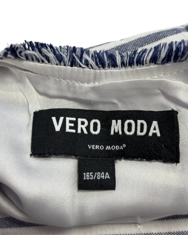 Vero Moda Blue and White Striped Sleeveless Frayed Trim Dress