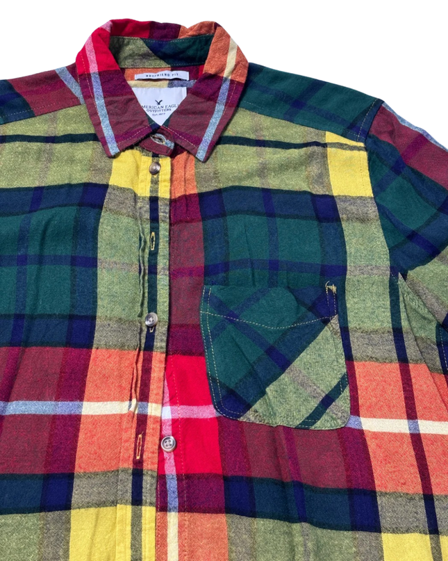 American Eagle Outfitters Multicolor Plaid Boyfriend Fit Viscose Shirt
