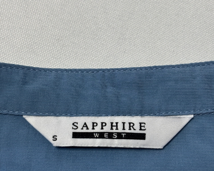 Sapphire West Dusty Blue Short Sleeve Button-Up Blouse