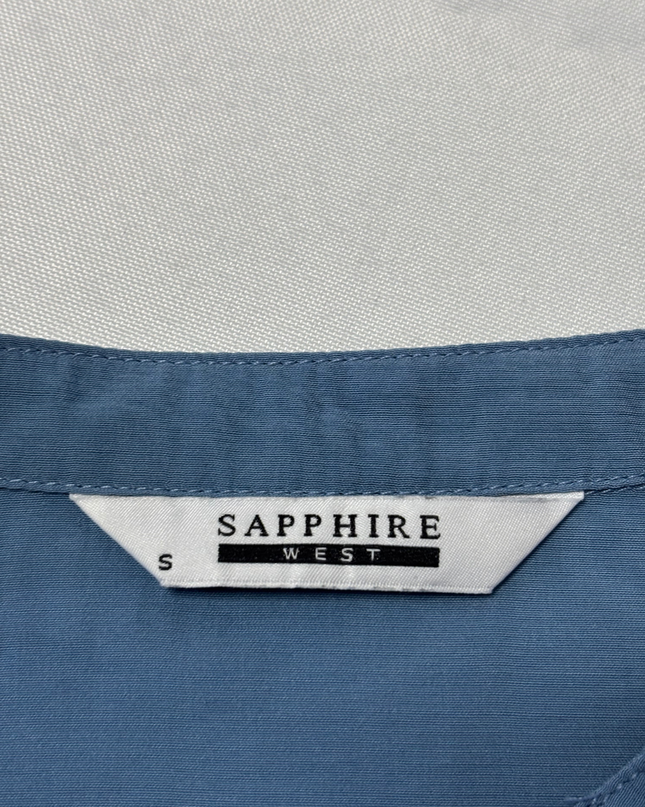Sapphire West Dusty Blue Short Sleeve Button-Up Blouse