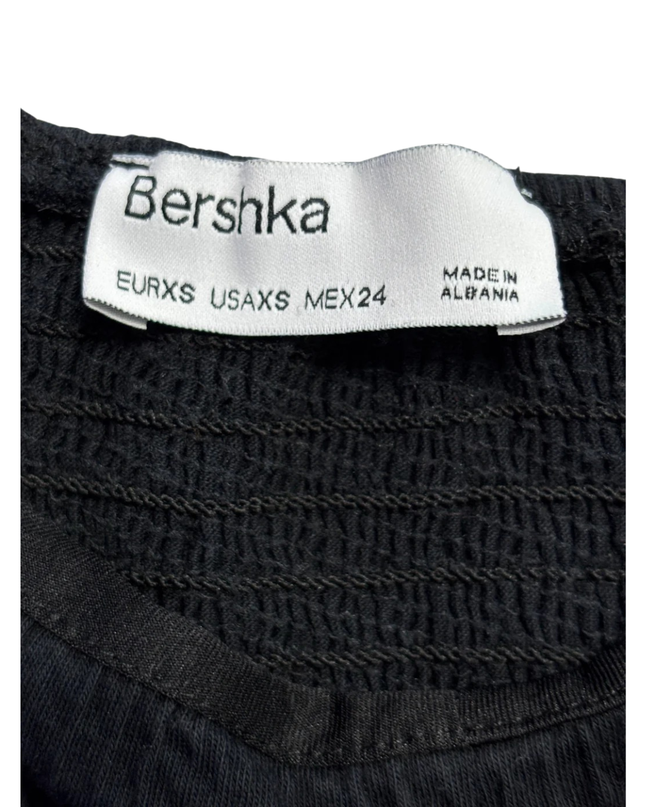 Bershka Black Puff Sleeve Tie-Front Crop Top