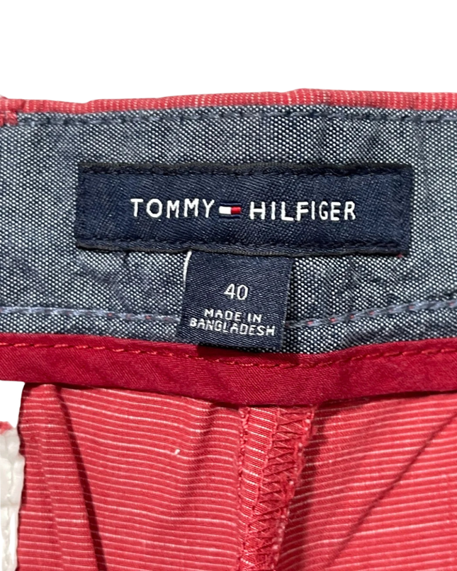 Tommy Hilfiger Men's Red Fine Striped Classic Chino Shorts