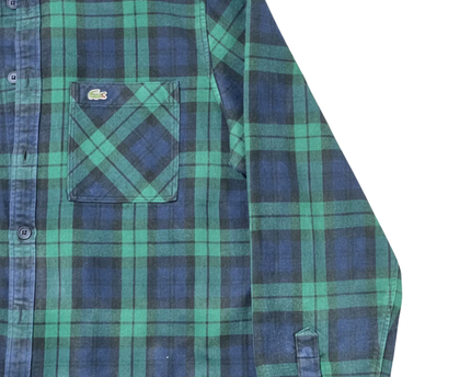 Lacoste Green/Navy Plaid Long-Sleeve Regular Fit Cotton Shirt