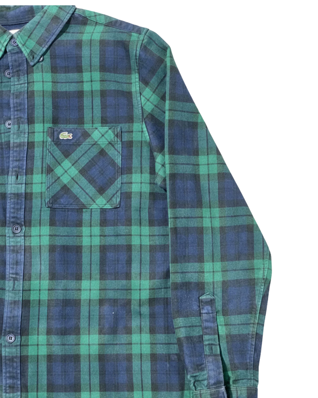 Lacoste Green/Navy Plaid Long-Sleeve Regular Fit Cotton Shirt