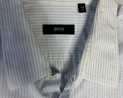 Hugo Boss White/Blue Striped Long Sleeve Dress Shirt
