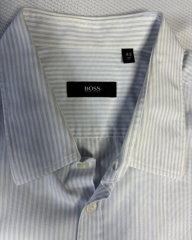 Hugo Boss White/Blue Striped Long Sleeve Dress Shirt