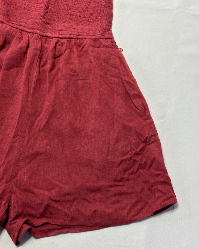 Abercrombie & Fitch Red Smocked Sleeveless Romper
