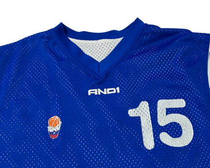 AND1 Blue Reversible Mesh Basketball Jersey Number 15