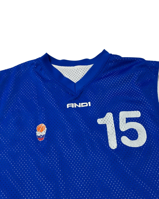 AND1 Blue Reversible Mesh Basketball Jersey Number 15