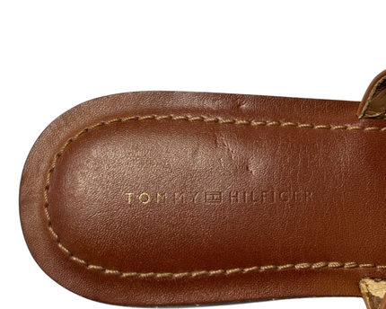 Tommy Hilfiger Light Brown T-Strap Logo Sandals W/Box