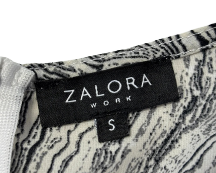ZALORA WORK White and Black Marble Print Short Sleeve Blouse