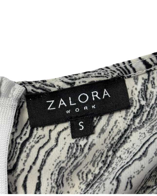 ZALORA WORK White and Black Marble Print Short Sleeve Blouse