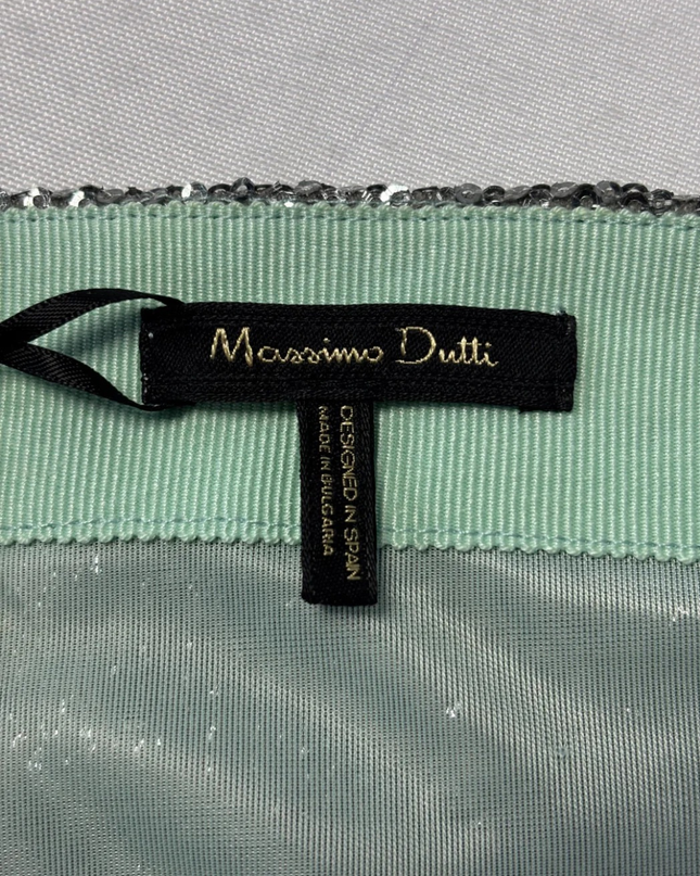Massimo Dutti Silver Sequin Mini Skirt W/TAG