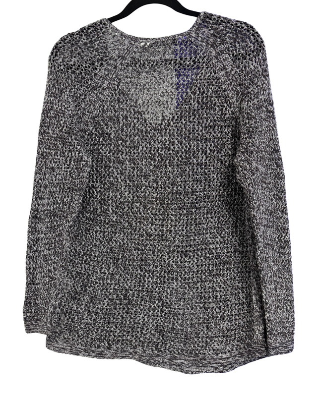 NIC+ZOE Black/White Open Knit V-Neck Sweater