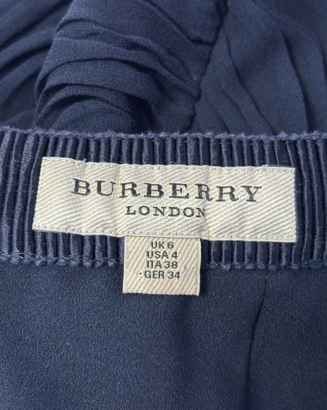 Burberry Navy Blue Ruched Pencil Skirt
