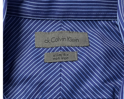 Calvin Klein Blue Striped Slim Fit Non-Iron Dress Shirt