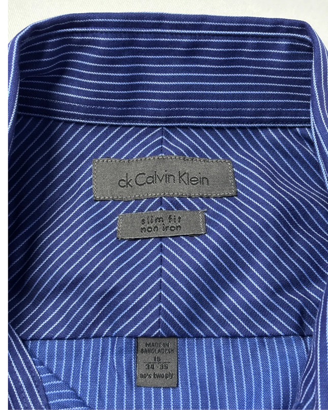 Calvin Klein Blue Striped Slim Fit Non-Iron Dress Shirt