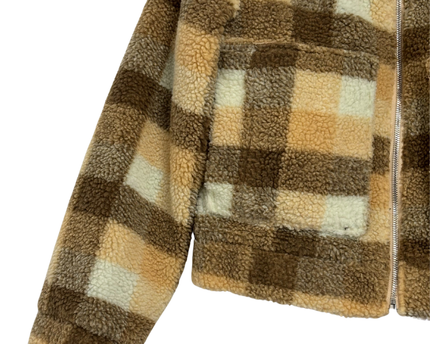 Princess Polly Brown Plaid Cropped Sherpa Jacket