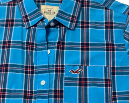 Hollister Blue Plaid Button-Up Long Sleeve Shirt