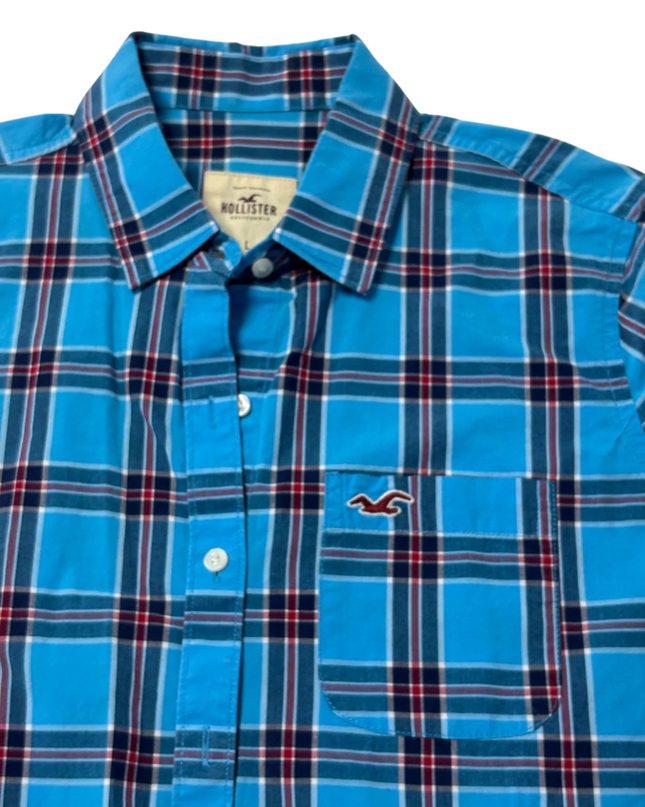 Hollister Blue Plaid Button-Up Long Sleeve Shirt
