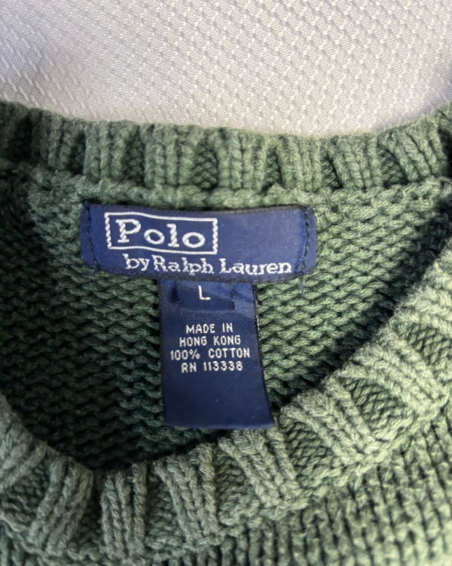 Ralph Lauren Green American Flag Cotton Knit Sweater