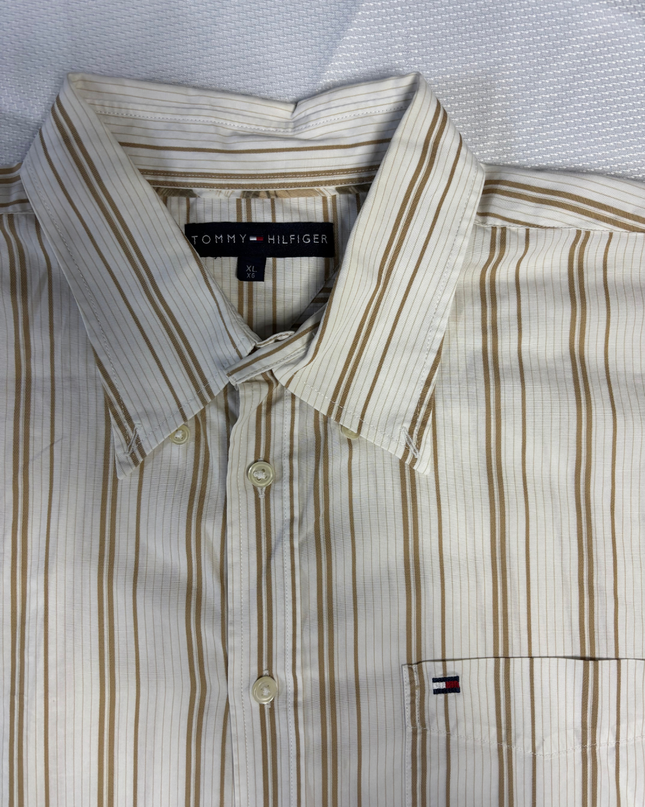 Tommy Hilfiger Beige Striped Long Sleeve Button-Down Shirt