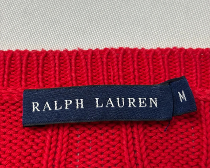 Ralph Lauren Red Cable Knit V-Neck Sweater