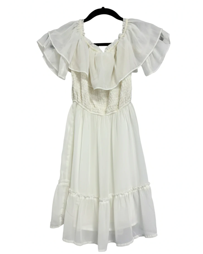 Hollister White Ruffle Smocked Off-The-Shoulder Mini Dress