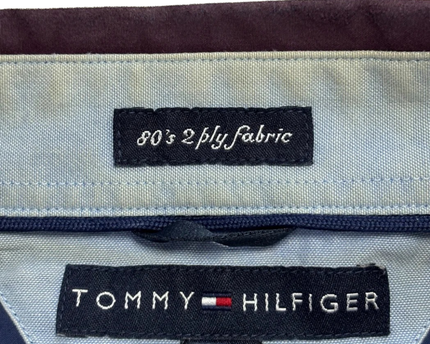 Tommy Hilfiger Burgundy and Navy Blue Striped Long Sleeve Shirt