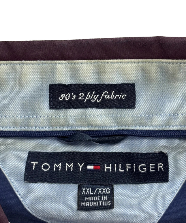 Tommy Hilfiger Burgundy and Navy Blue Striped Long Sleeve Shirt