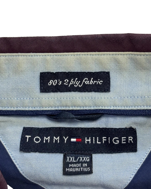 Tommy Hilfiger Burgundy and Navy Blue Striped Long Sleeve Shirt